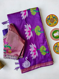 Khadi Row Silk Saree with Meenakari Border & Grand Zari Pallu – Paithani Blouse Set