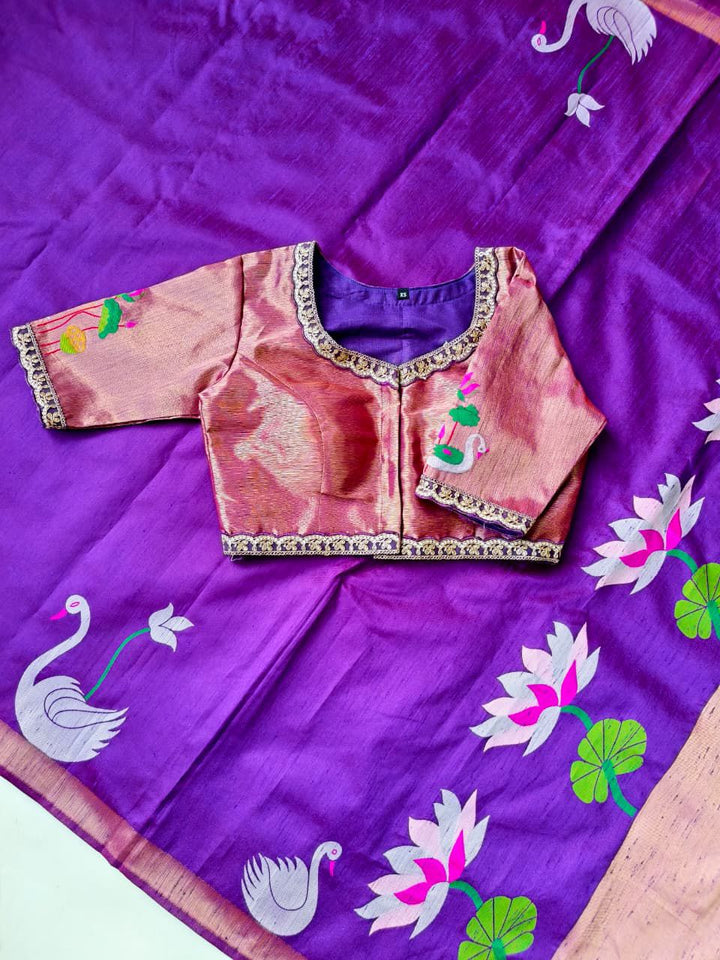 Khadi Row Silk Saree with Meenakari Border & Grand Zari Pallu – Paithani Blouse Set