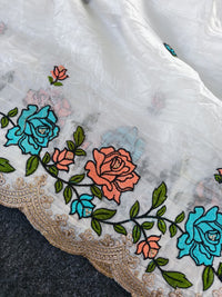 Elegant Pure Paper Crush Saree with Intricate Multi-Thread Embroidery