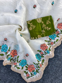 Elegant Pure Paper Crush Saree with Intricate Multi-Thread Embroidery