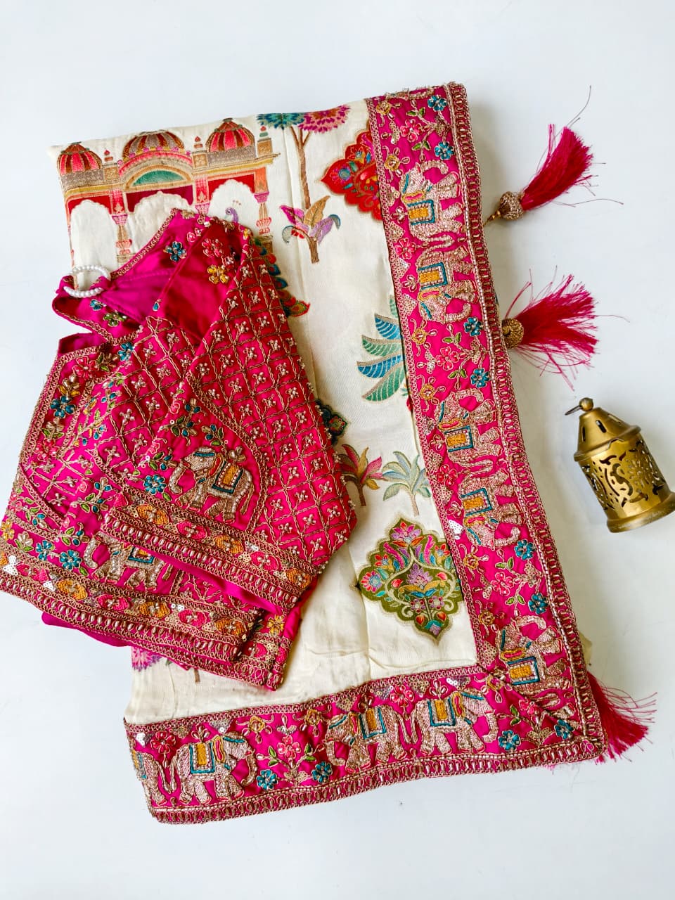Meherbaan Pure Viscose Position Print Saree with Rich Handcrafted Pallu