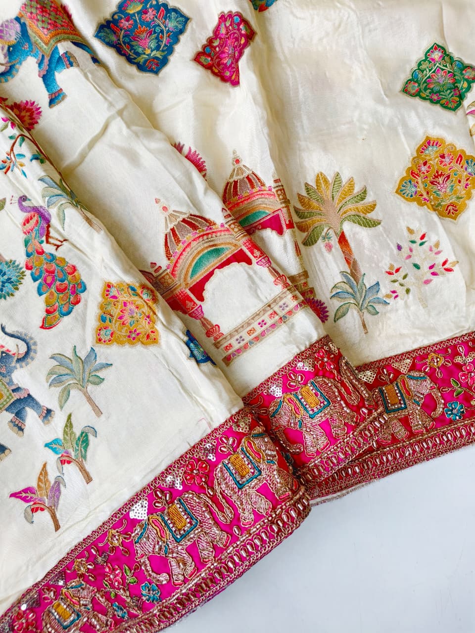 Meherbaan Pure Viscose Position Print Saree with Rich Handcrafted Pallu