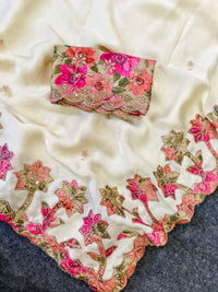 Pure Georgette Saree with All-Over Motif & Appliqué Work | Cutwork Border with Sequins
