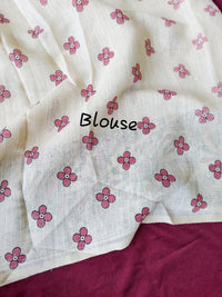 Pure 90 Count Slub Linen Saree with Madhubani Prints & Aari Mirror Work ❤️