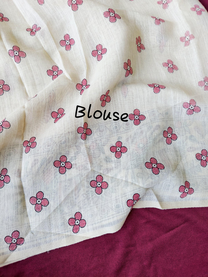 Pure 90 Count Slub Linen Saree with Madhubani Prints & Aari Mirror Work ❤️
