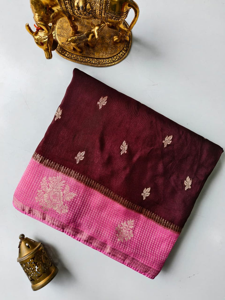 Pure Viscose Georgette Saree with Chaap Dye Print, Motifs & Rich Woven Pallu | Contrast Butti Blouse
