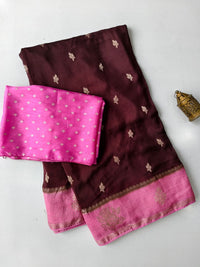 Pure Viscose Georgette Saree with Chaap Dye Print, Motifs & Rich Woven Pallu | Contrast Butti Blouse