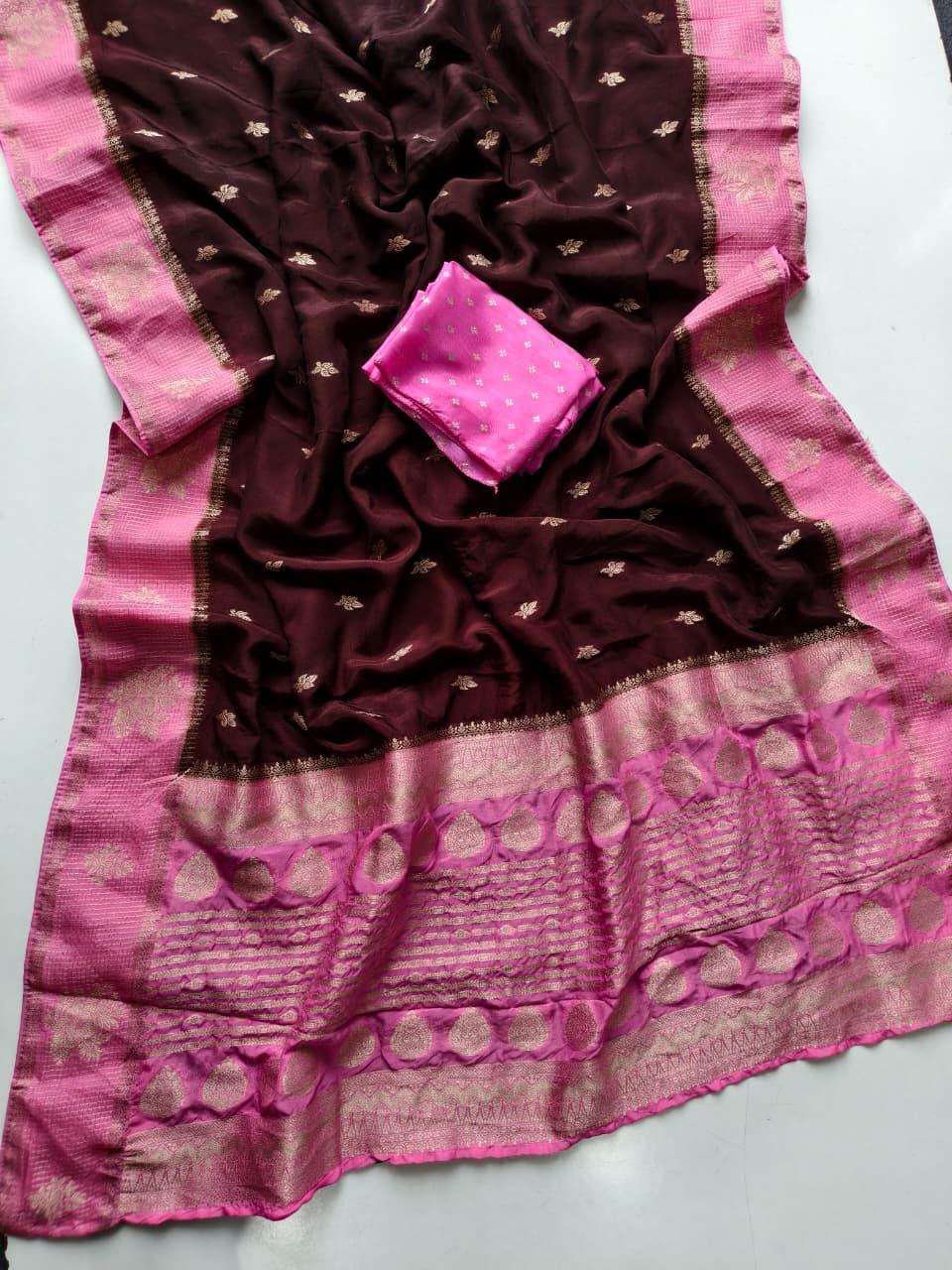 Pure Viscose Georgette Saree with Chaap Dye Print, Motifs & Rich Woven Pallu | Contrast Butti Blouse