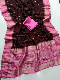 Pure Viscose Georgette Saree with Chaap Dye Print, Motifs & Rich Woven Pallu | Contrast Butti Blouse