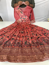 Luxurious Silk Blend Anarkali Gown - Pink Floral Print