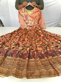 Luxurious Silk Blend Anarkali Gown - Pink Floral Print