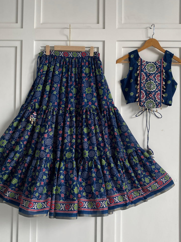 Blue Skirt & Top Set with Shell Detailing