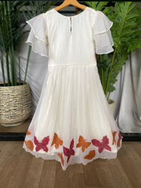 Hand-Painted Butterfly Gown with Flared Sleeves and Scalloped Hem