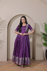 Elegant Purple Soft Silk Anarkali Gown