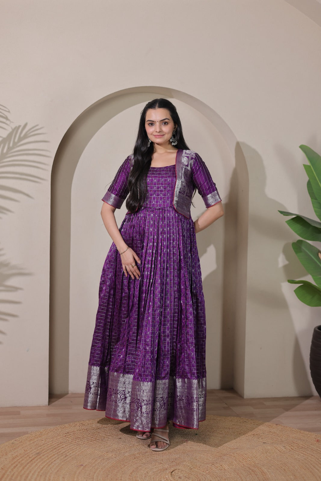 Elegant Purple Soft Silk Anarkali Gown
