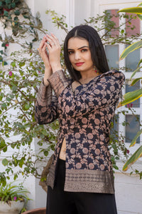 Elegant Black Silk Palazzo Set with Embroidered Jacket