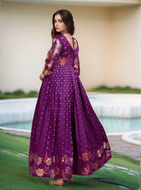 Purple Floral Embroidered Anarkali Gown