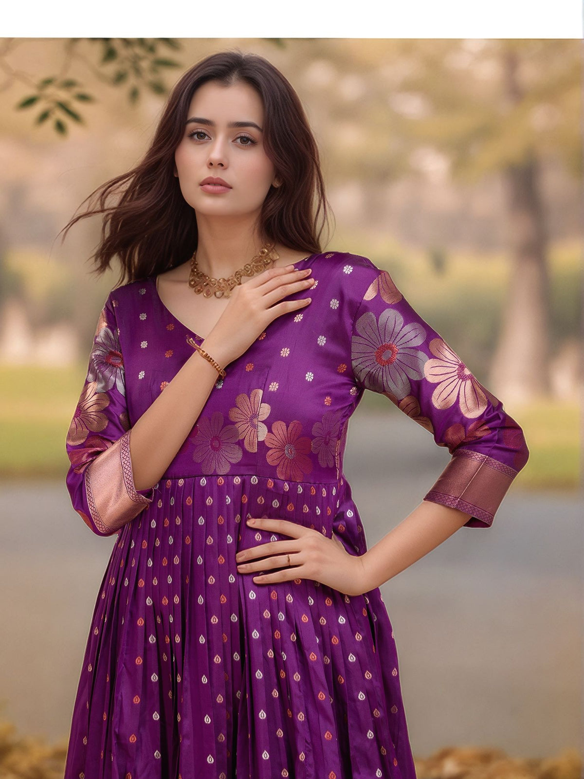 Purple Floral Embroidered Anarkali Gown