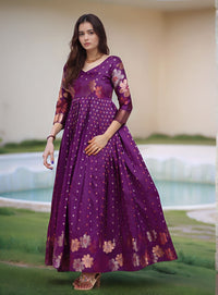 Purple Floral Embroidered Anarkali Gown
