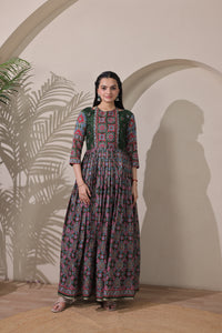 Elegant Floral Printed Silk Blend Maxi Gown