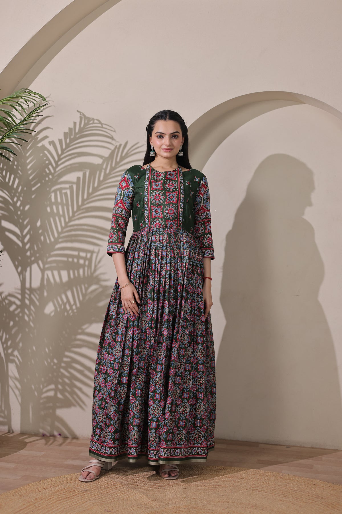 Elegant Floral Printed Silk Blend Maxi Gown