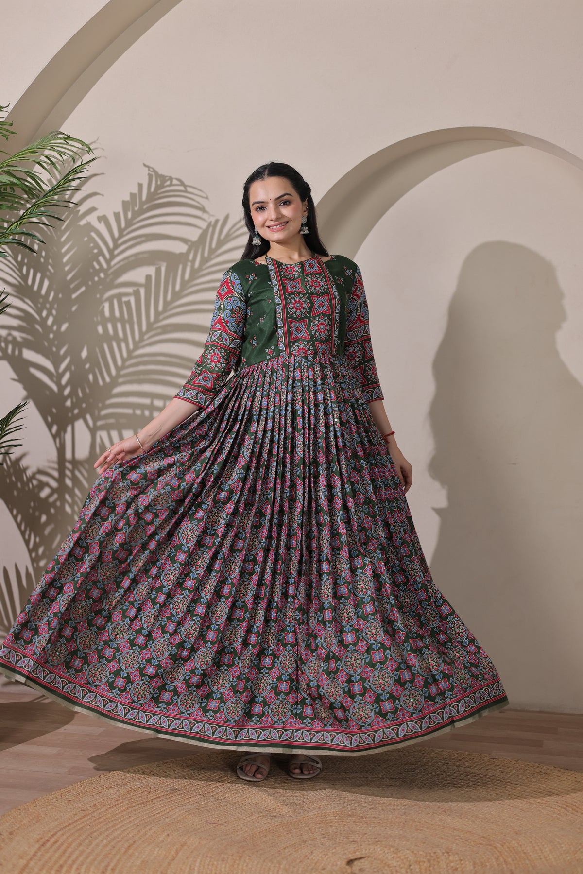 Elegant Floral Printed Silk Blend Maxi Gown