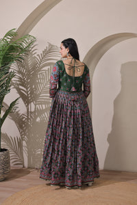 Elegant Floral Printed Silk Blend Maxi Gown