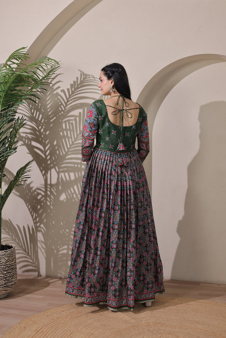 Elegant Floral Printed Silk Blend Maxi Gown