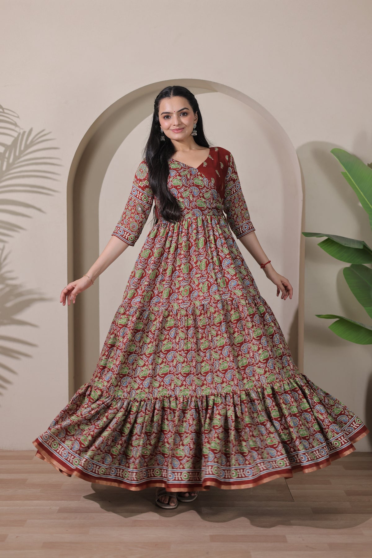 A beautifully crafted angarakha flared gown
