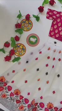 Elegant Off-White Floral Embroidered Skirt & Butti Top Set for Girls (1 Month – 16 Years)  Description: