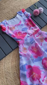 Charming Floral Tabby Silk Frock with Ruffle Detailing