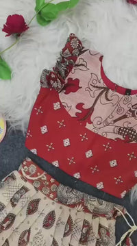 Elegant Kalamkari Print Girls Skirt & Top Set – Festive Cotton Blend Outfit (1 Month to 16 Years)