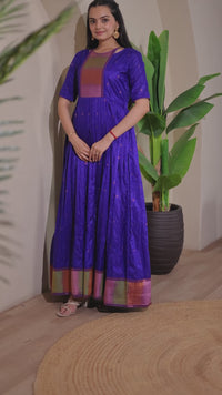 Elegant Purple Craft Silk Anarkali Gown with Multicolor Border