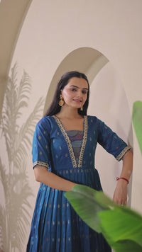 Elegant Blue Craft Silk Anarkali Gown