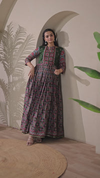 Elegant Floral Printed Silk Blend Maxi Gown