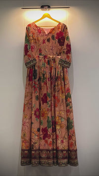 Elegant Floral Silk Blend Anarkali Gown