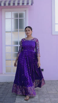 Elegant Purple Soft Silk Anarkali Gown