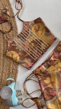 Printed Skirt Set with Tie-Up Top and Lace Detailing