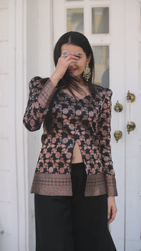 Elegant Black Silk Palazzo Set with Embroidered Jacket