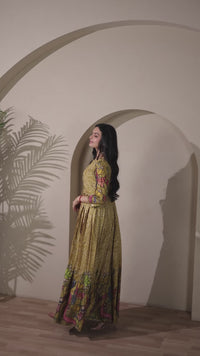 beautiful full flared gown in kalamkari print